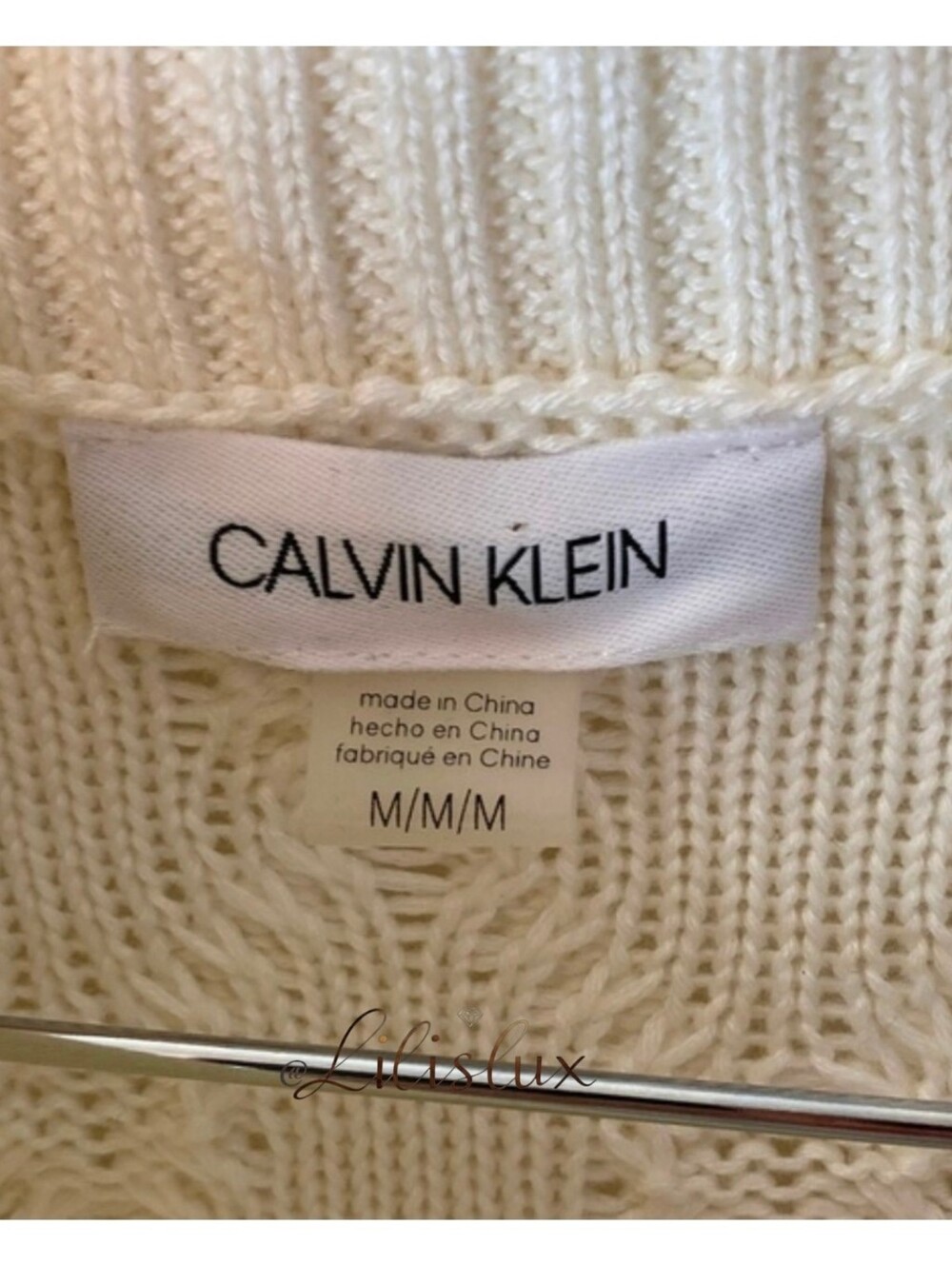 Calvin Klein Size M Ivory Cable Knit Faux Wrap Leather Buckle Sweater Dress EUC - Picture 8 of 16